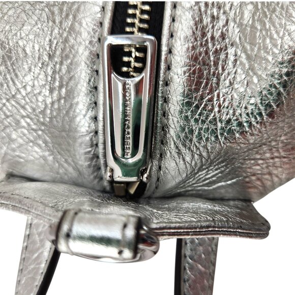 Rebecca Minkoff Julian Silver Leather Backpack Handbag 10" x 8" x 6" - Picture 7 of 10